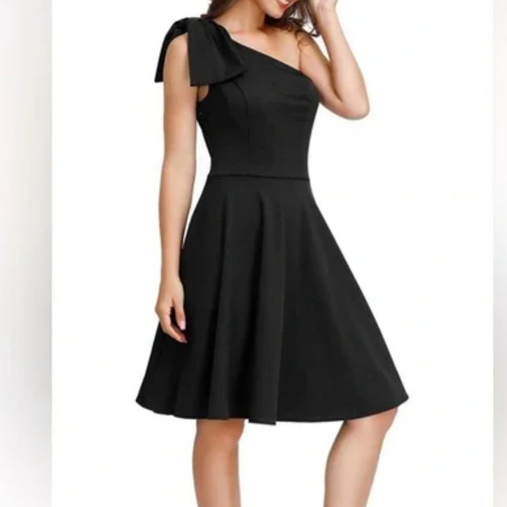 Women's Bow One Shoulder Dress A-line Cocktail Party Dress BNWT